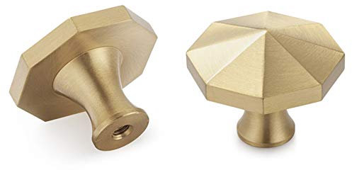 YANGQIHOME Möbelknöpfe aus Gebürstetem Messing, Gold Schubladenknöpfe Kupfer Kommode Knöpfe, Griffgriffe für die Küche Badezimmer Waschraum Möbel, 10er-Pack (Achteck)
