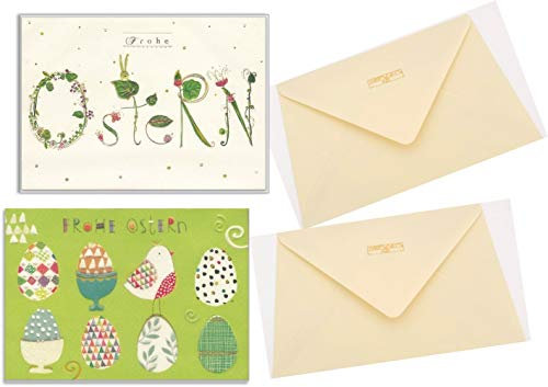 2 wunderschöne hochwertige Grußkarten mit Umschlag zu Ostern, geprägtes Reliefpapier (original von Turnowsky, est. 1940). Motive: bunte Ostereier und schöner Ostern Schriftzug