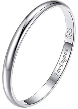 Suplight Silber 925 personalisert Verlobungsring für Damen 2mm glänzender Fingerring simpel Ehering Hochzeitsringe Antragsring Memoirering Größe 54
