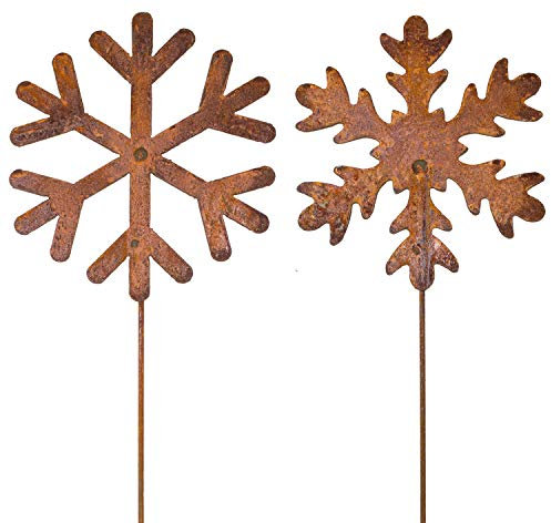 B2S BACK2SEASON Schneeflocke Stecker Edelrost Winterdeko Metall Gartenstecker Made in Europa 2er Set