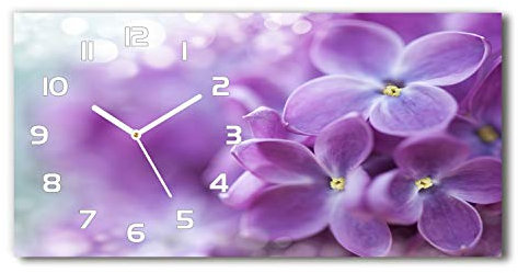 Tulup Wanduhr aus Glas 60x30 cm Glas Uhr Bild Glasuhr Gehärtetes Glas Küchenuhren - weiße Zeiger - lila Blumen