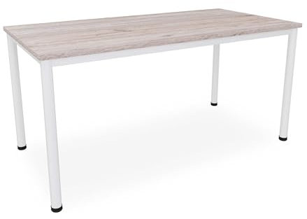 Schreibtisch verschiedene Größen und Farben, Konferenztisch weißes Metallgestell, Stabiler Besprechungstisch Arbeitstisch, Bürotisch hauseigene Fertigung (B: 160 cm x T: 80 cm, Eiche modern)