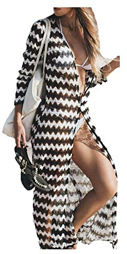 NLAND Robe de Plage Femmes Longue Ete Cache Maillots de Bikini en Mousseline Élegante Transparent Tunique Beachwear Kimono Bikini Cover Up