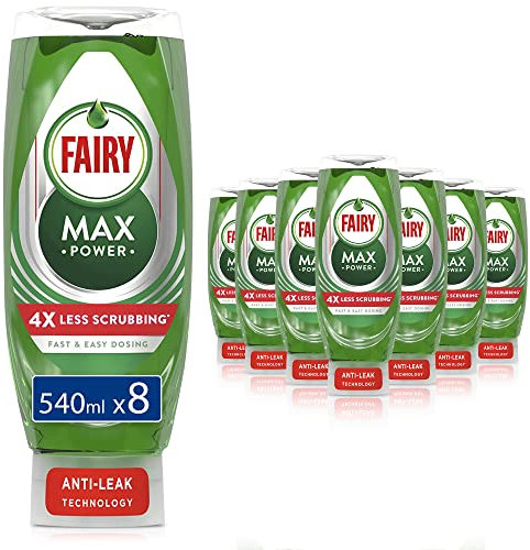 Fairy MaxPower Washing Up Liquid 4.32 L (540 ML x 8), Easy & Effortless Cleaning, Even On Your Greasiest Pots & Pans