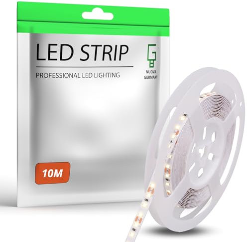 NUOVA GERMANY 10 Metri Striscia LED Bianca Fredda 6000K SMD2835 120LED/m, 24V Dimmerabile Alta Luminosità, 14W/M, 140W, 13000Lumen, Luce Nastro Luminoso, IP20 (10M Fredda 6000K)
