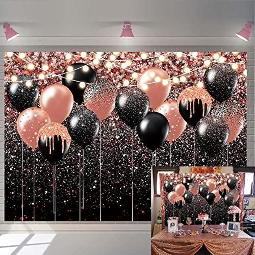 Rose Gold et Black éclat Bannières Background Fond Glitter Balloons Bokeh Photographie Fond Anniversaire Graduation Prom Party Décoration Photo Bannières