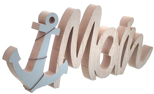 Dragimex Schriftzug 'Moin', MDF, hellblau/Natur, m/Anker, ca. 30 x 2 x 13 cm H