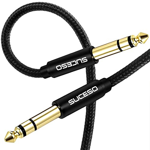 SUCESO 6.35mm to 6.35mm Stereo Audio Cable Professional Guitar Cable 1/4 TRS Jack Speaker Instrument Audio Cable Nylon Braided Compatible with Electric Guitar, Bass, Amplifier, Drums, Keyboard-2M