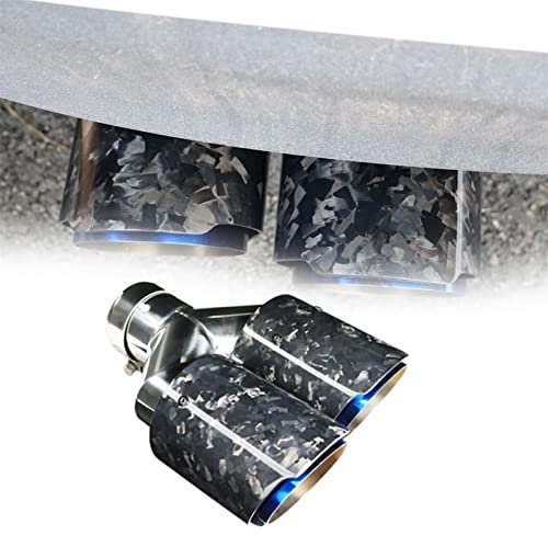 DHWUIASF Für BMW Für Benz Für VW Für Golf Doppelrohr Y-Stil Geschmiedete Kohlefaser Gebrannter Blauer Edelstahl, Endrohr Auspuffblenden (Size : Inlet 77 Outlet89mm)