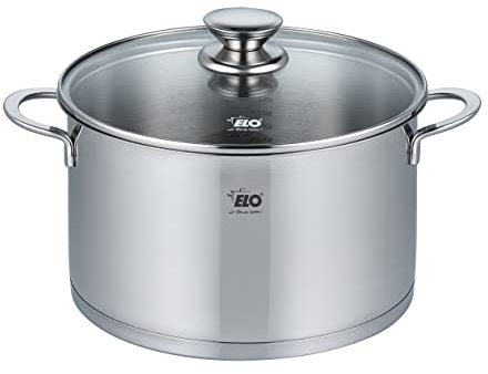 ELO 72555 Fleischtopf 24 cm mit Glasdeckel Serie Galant, Induktion, Edelstahl hochglänzend, mit Literskala und Öl-Dosier-System