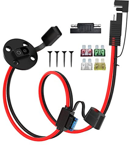 ELFCULB SAE Wetterfest Steckdose Seitenwandanschluss,10AWG SAE Buchse Stecker Verlängerungskab mit 10A 15A 20A 25A 30A Sicherungen für Solargenerator Auto Batterie Motorrad(0.6M/2FT)