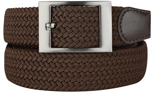 Bluecton Übergröße Gürtel Stretch Elastischer Flechtgürtel Geflochtener Herren Damen Groß und hoch Business Braun Schnalle Größe 150cm