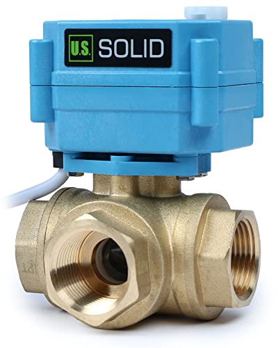 U.S. Solid Vanne 3 voies motorisée laiton - electrique vanne de zone motorisée avec fonction manuelle - Robinet d'arrêt d'eau type L, port standard (3/4, 9-24V AC/DC)