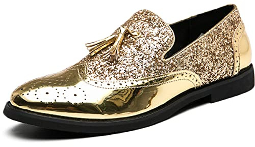 Zaylee Chaussures de business pour homme - Mocassins - Slip on - Brogues - Pour mariage - En cuir - EU46 - Or