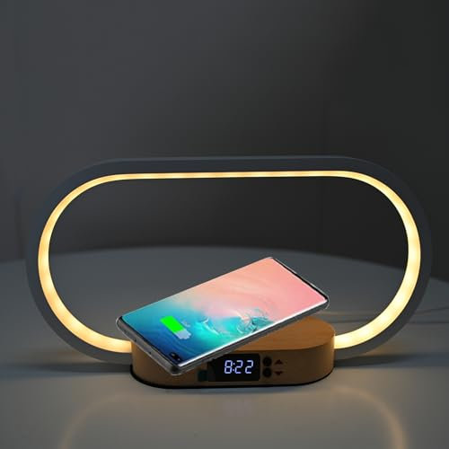 SANON Bedside Lamp Table Lamp with Wireless Charger, Stepless Dimming 3 Color Modes Desk Lamp with Clock, Touch Lamps Bedside, USB Charging Table Lamps for Bedroom