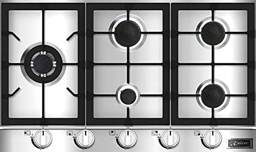 Kaiser KG 9357 - Placa de gas (90 cm, acero inoxidable, Autark), cocina de gas, cocina empotrada, 3,8 kW Wok con adaptador, 5 llamas, gas natural, Fl.Gas, encimera empotrada