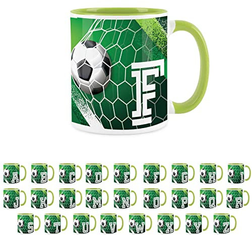 Purely Home Football Alphabet Letter F Mug - Light Green Coffee Tea Present Personalised Football Initial Gift