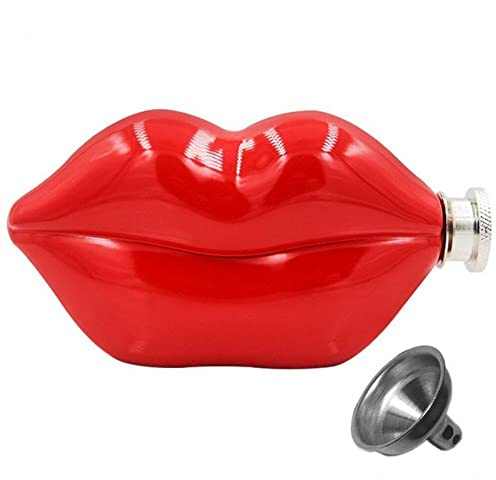 Mini Wine Bottle Liquor Holder Stainless Steel Red Lip Shape Drinking Flask Portable Leakproof Wine Flask Whiskey Flask