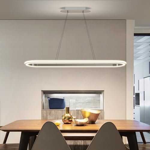 Moderne Ovale Esstisch-Pendelleuchte, 110CM Kreisförmige Dimmbare Pendelleuchte Mit Fernbedienung, Helligkeit Von 10% Bis 100% Einstellbar, Blendfrei, Mit Speicherfunktion/Höhenverstellbar