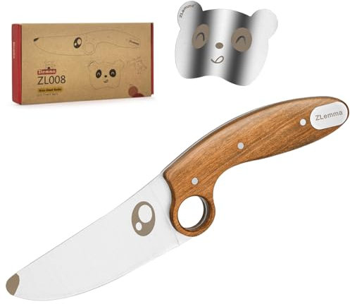 ZLemma Ensemble de Couteaux pour Enfants avec Anneau d'Apprentissage, Protection des Doigts, Pointe Arrondie - Ensemble de 2 Pièces avec Lame en Inox et Manche en Palissandre
