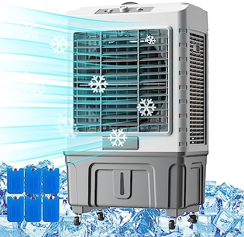 BAHOJAS 3-In-1 Commercial Evaporative Air Cooler, 55L Tank, 3 Speeds, 6 Ice Boxes - Cool Up To 90m² - Industry Humidifier, Room Cooler