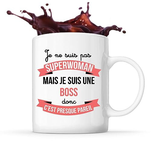 Tasse Blanche Boss Superwoman | Mug Café Thé Idée Cadeau Femme Humour Collègue famille Anniversaire Noël