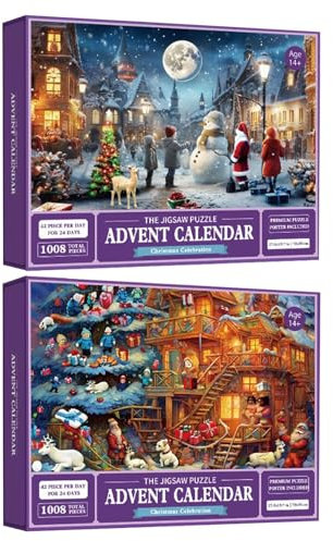 Storaffy Adventskalender 2023 Weihnachts Puzzles | 1008 Teile Puzzles für Erwachsene Kinder | 24 Tage Weihnachts Countdown Puzzle Adventskalender | Puzzle Familienspiel Freunde