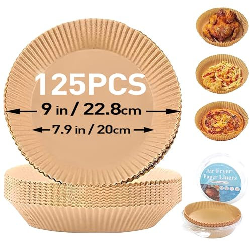 Carta Forno Per Friggitrice Ad Aria, Antigrasso Antiaderente Fodera in Carta Monouso, Forno, Padelle, Microonde (Rotondo-20cm125pcs)