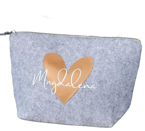 personalisierte Tasche aus Filz | mit Herz und Namen | Kosmetiktasche mit Initialien | tolle Geschenkidee für Schwester oder Freundin