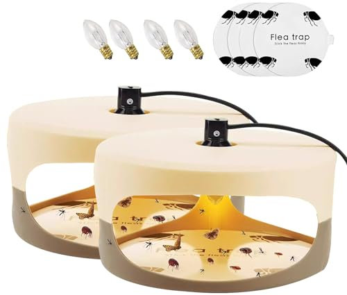Flohlampe, Falle für Flöhe, Mücken, Nachtfalter, 2 Stück Flohlichtfalle Fliegenvernichter Flohfalle mit Eingebaute Glühbirne, Flea Bug Trap für Schlafzimmer, Wohnzimmer, Hauswirtschaftsraum, Küche