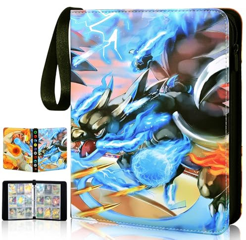 Sammelalbum Karten Groß,900 Karten Sammelkarten Album mit 9 Taschen 50 Seiten, Sammelmappe Karten Ordner Heft Groß Kapazität, Tragbar Wasserdicht PU Karten Halter, Geschenk für Kinder (flying2)