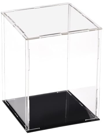 Recogwood Vitrine D'Exposition en Acrylique Clair 10 x 10 x 15cm - Boîte De Présentation À Monter avec Socle Noir - Protection Anti-Poussière pour Figurines, Jouets Et Rangement Domicile