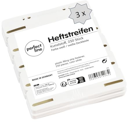 perfect line 750 Heftstreifen, Weiß, recycelbarer Kunststoff, MADE IN GERMANY (3 x 250 Stk.)