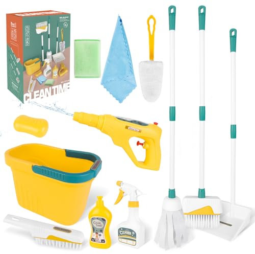 deAO Kids Cleaning Set 12 pcs Housekeeping Pretend Play Set for Age 3+ Boys Girls