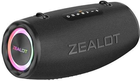 ZEALOT Enceinte Bluetooth, 80W Haut - Parleur Bluetooth avec Boost Bass, étanche ipx6, lumière LED, Banque d'alimentation, Bluetooth 5.2, extérieur, Camping Haut - Parleur Bluetooth