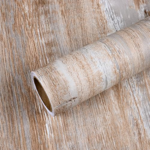 VEELIKE Papier Adhesif pour Meuble Bois Marron Gris 40cm × 900cm Papier Peint Effet Bois Vintage Papier Peint Adhesif Meuble Chambre Salon Stickers Cuisines Meuble Lavable Salle de Bain Amovible