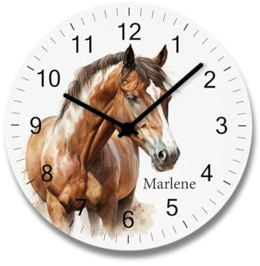 Kinderwanduhr Pferd mit Name Uhr Mädchen Geschenk ohne Tickgeräusche Kinderzimmer Wanduhr