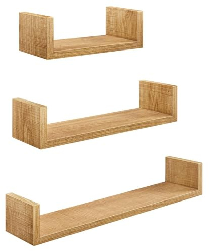 Begryf, Wandregal Set 3er – Schweberegale Holz Eicheoptik, Wandregal U-Form 30/45/60 cm, Wandboards für Wohnzimmer, Küche, Büro
