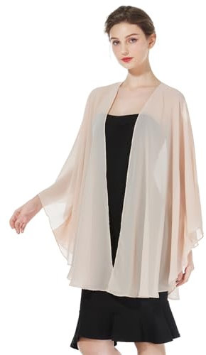 BEAUTELICATE Damen Chiffon Stola Brautjacke Brautstola für Abendkleid Elegant Cardigan Bolero mit Armloch für Hochzeit Festlich Strand Kimono Frühling Sommer,Pfirsich