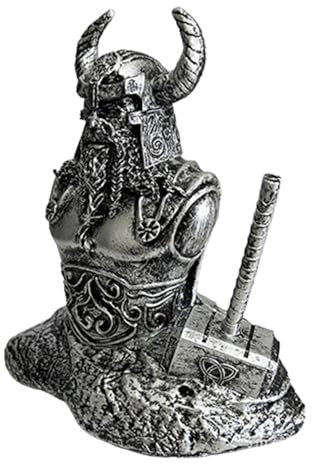 Nordische Statuen – Gott des Donners Statue mit Hammer, nordische Mythologie Harz-Skulptur – skandinavisches , 14,5 cm Tischschmuck für Schreibtisch, Bücherregal, Vitrine