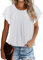 Zeagoo Summer Tops for Women UK Short Sleeve Solid Color Blouses Crewnecks Loose Shirt Tshirt Tops White L