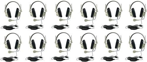Generic 3066-USB CT Pack of 12 Deluxe Over-Ear Stereo Headset, Beige; Gooseneck Microphone; USB Plug; 6-foot Long 2-layered Cut-and-chew-resistant Cord; Adjustable Headband; Noise-reducing Ear-cups
