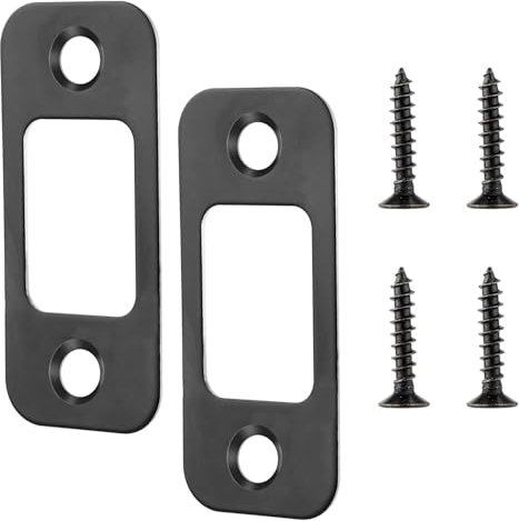 2 Pack Door Strike Plates, Large Hole Deadbolt Strike Plates with 4 Screws for Interior Doors Round Corner Door Backplate Door Lock Plate Latch Replacement Parts for Doors (Black)