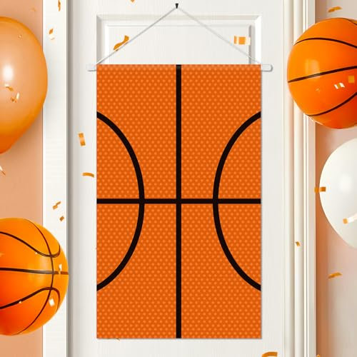 Basketball Party Banner Decorations Orange Basketball Themed Party Door Banner Sign Small Sports Ball Door Hanging Sign Porch Front Door Decor for Boys Men Summer Birthday Party Favors Gifts Supplies