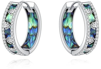YFN Schwarze Ohrringe Herren 925 Sterling Silber Wikinger Rune Schwarz Ohrringe Geburtstag Geschenke für Männer Frauen (abalone)