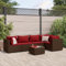 Homgoday 6-TLG. Garten-Lounge-Set mit Kissen Balkonmöbel Gartenlounge Gartensofa Balkon Lounge Sofa Ecksofa Garten Sitzgruppe Gartenmöbel Set Braun und Rot Poly Rattan