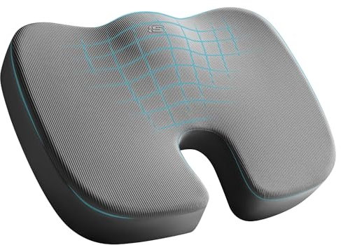 Skechers Sitzkissen aus Memory-Schaum, Bürostuhlkissen zur Schmerzlinderung von Steißbein, Gesäßkissen für Bürostuhl, Autositzkissen, Computertisch, lange sitzende Büroangestellte und Autofahrer, Grau