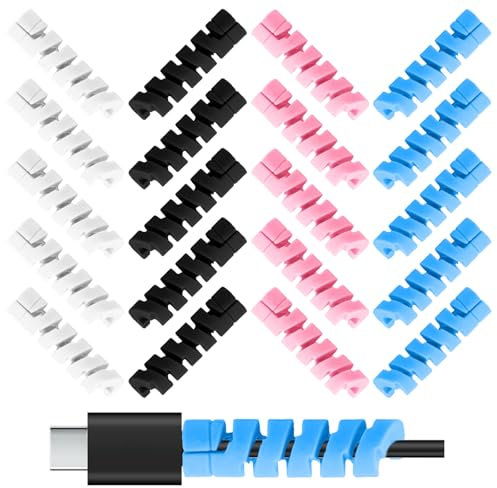 Pack of 20 Charging Cable Protectors, Spiral Charging Cable Protector, 4 Colour Silicone Charging Cable Saver for Phone Charger and Highly Flexible Silicone Charging Cable Cable Protector for All