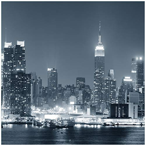 Wallario Sticker/Aufkleber für Kühlschrank/Geschirrspüler/Küchenschränke, Selbstklebende Folie - 60 x 60 cm, Motiv: New York Skyline - Schwarz Weiß Blau