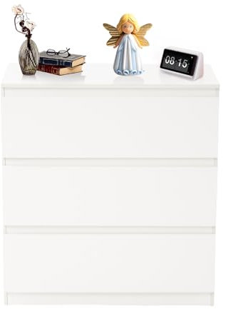 ZZINOKE Kommode, mit 3 Schubladen, 70 cm Breit, Schlafzimmerkommode, Kleinteile, Sideboard, Geeignet für Wohnzimmer, Schlafzimmer, Kinderzimmer, Büro, weiß, 70 cm x 40 cm x 75 cm